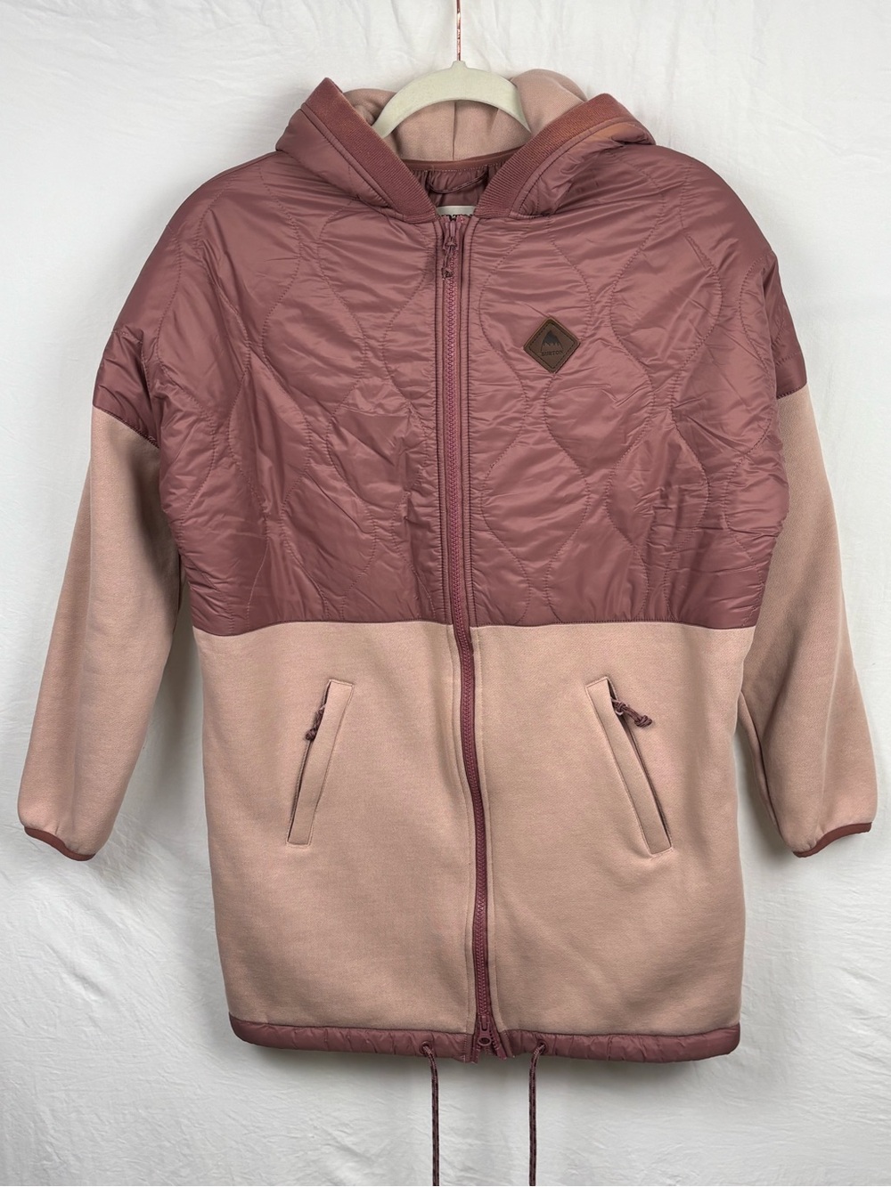 Burton women’s XS Two-Tone Quilted & Fleece Hooded Jacket in Rose and Blush